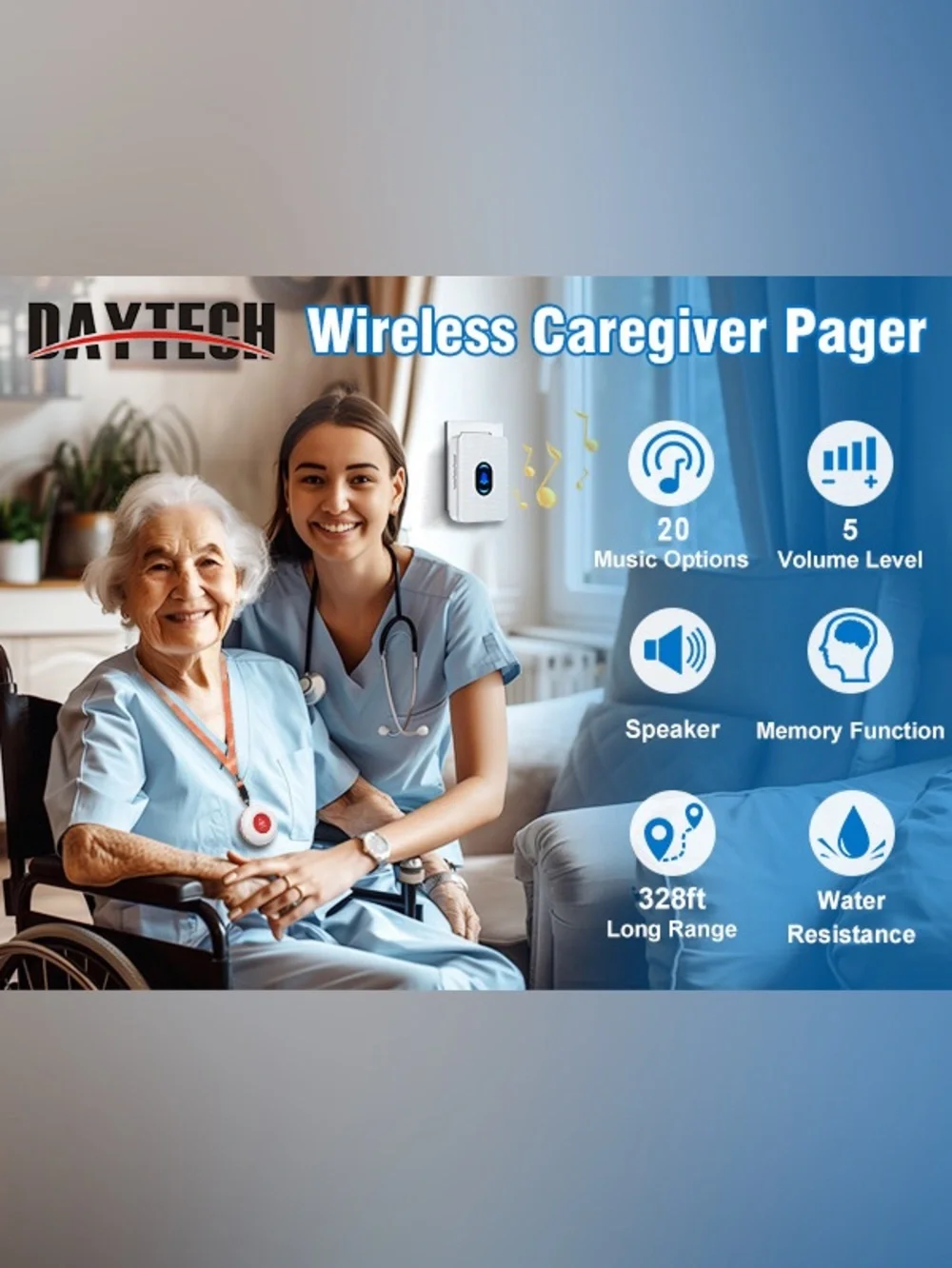 Caregiver Pager Wireless Call Button for Seniors, Disabled, & Elderly Fall Alert - Picture 7 of 16
